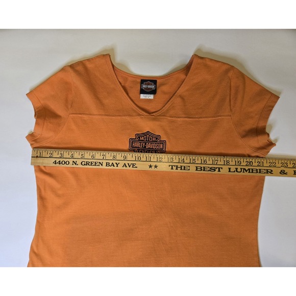 Vtg Y2K Orange Womens Cap Sleeve Harley Davidson tshirt XL - Picture 5 of 10